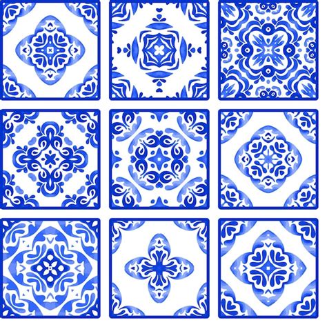 Patrón de azulejos vectoriales mosaico floral de lisboa ornamento azul