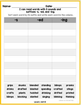 Suffixes S Ed Ing Worksheet Bundle Level Unit With Unit