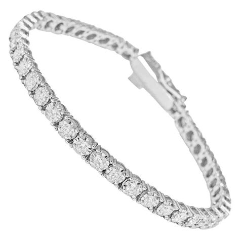 Diamond Line Tennis Bracelet Set In 18 Karat White Gold For Sale At