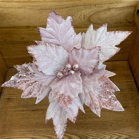 Cm Single Velvet Poinsettia Pick W Glitter Edge Pink Village Green