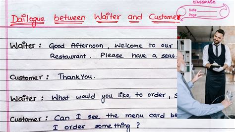 Dialogue Writing Between Waiter And Customer Waiter And Customer