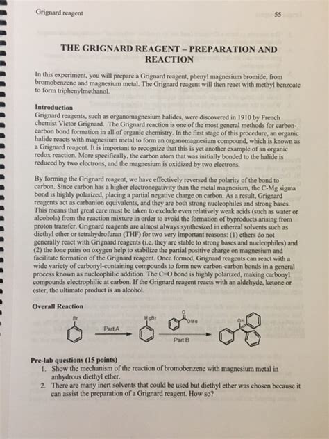 Solved Grignard reagent THE GRIGNARD REAGENT-PREPARATION AND | Chegg.com