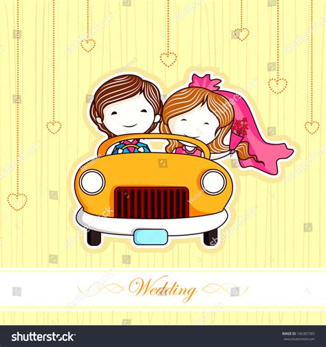 Illustration Just Married Couple Car Stock Vector Royalty Free