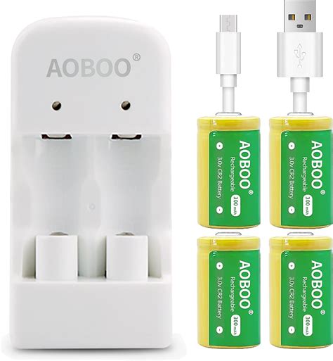 AOBOO CR2 3V 300Mah Rechargeable Battery 2Pcs With USB Charger Battery