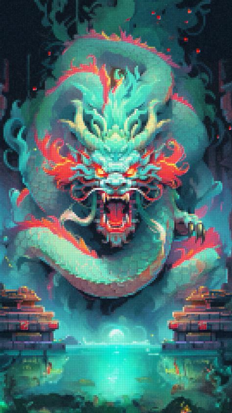 Pixel Art Dragon Shenron 🐉📱: Wallpaper for Your Mobile - DBZ Anime - HeroWall Backgrounds