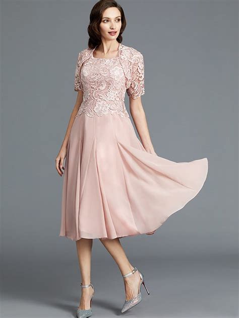 Tea Length Mother Of The Bride Dress With Jacket Pink Mother Dress