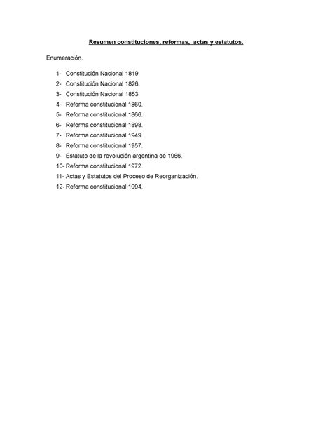 Resumen De Constituciones Las Reformas Actas Y Estatutos Nacional