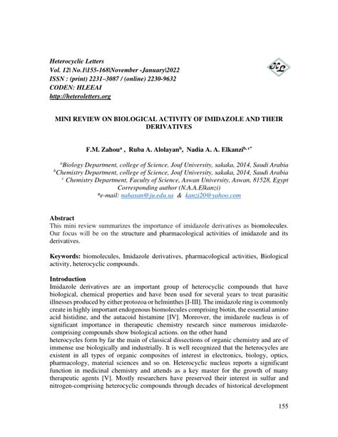 PDF Mini Review On Biological Activity Of Imidazole And Their Derivatives