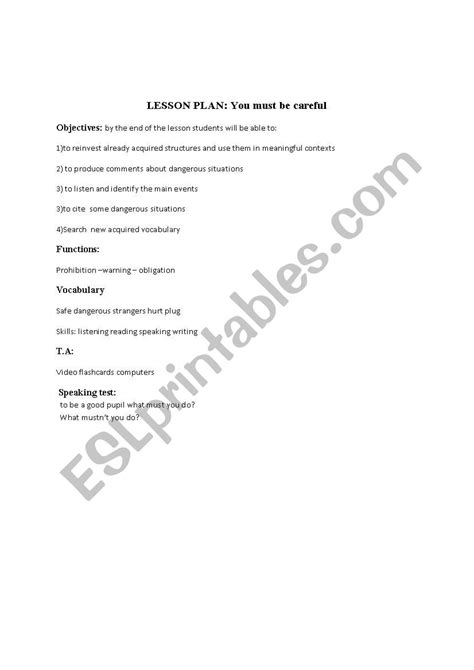 Lesson Plan You Must Be Careful Esl Worksheet By Hager Hager