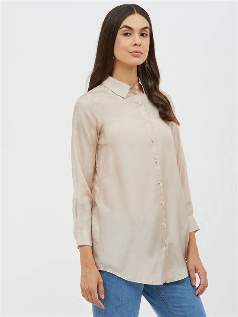 Silk Cotton Long Tunic Shirt For Women Long Sleeves Collared Etsy Uk