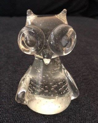 Vintage Clear Solid Glass Owl Figure Paperweight Bubble Art Tall Ebay