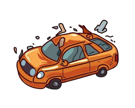 Coche Destrozado Después De Un Accidente Automovilístico Doodle Ilustración Vectorial Vector