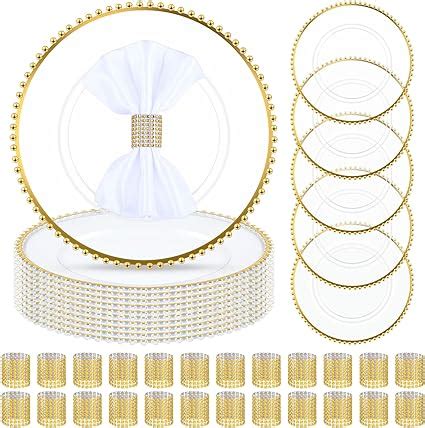 Amazon Uiifan 50 Set 100 Pcs Clear Gold Charger Plates And