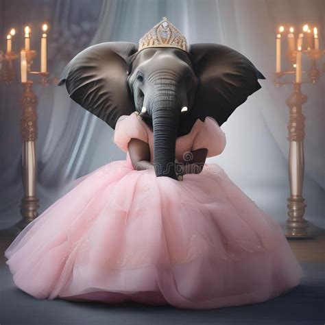 A Portrait Of An Elegant Elephant In A Ball Gown And Tiara Posing For