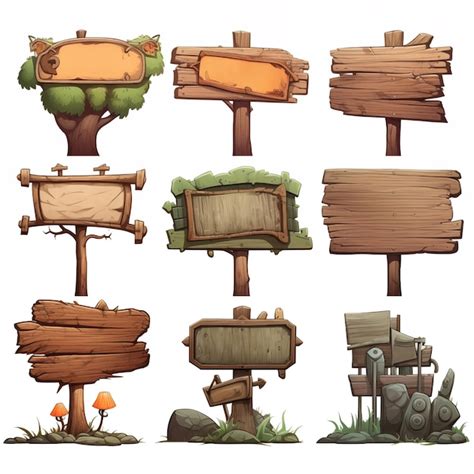 Cartoon Wooden Road Signs In Various Styles For Illustration Premium