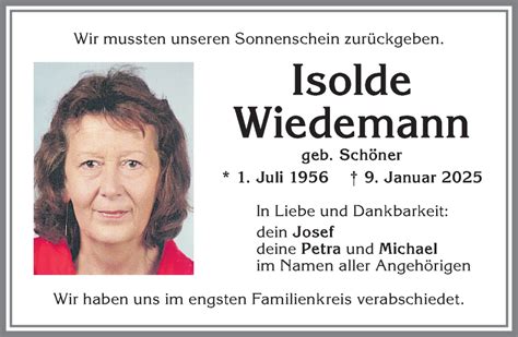 Traueranzeigen von Isolde Wiedemann Allgäuer Zeitung