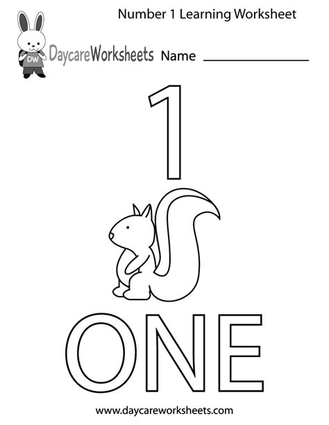 The Number 1 Worksheet For Learning Numbers