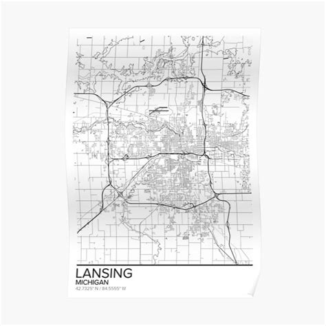 Lansing Map Poster Print Wall Art Michigan T Printable Home And Nursery Modern Map Decor