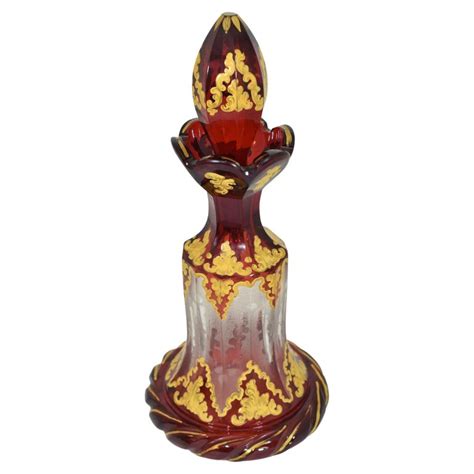 Antique Bohemian Ruby Red Enameled Glass Perfume Bottle 19th Century For Sale At 1stdibs