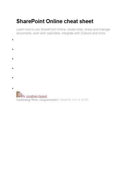 Sharepoint Online Cheat Sheet Pdf Share Point Microsoft Office