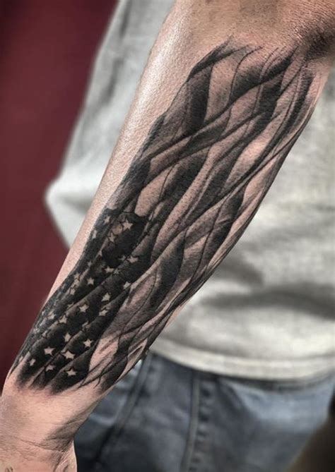 Black And White American Flag Tattoo