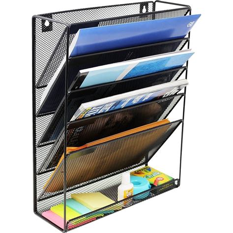 Wall Mounted Magazine Rack With Five Dividers And Shelf Multifunction