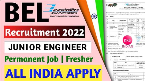 Bel Recruitment Junior Engineer Permanent Job For Fresher All