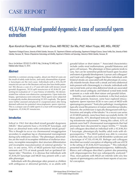 Pdf 45x46xy Mixed Gonadal Dysgenesis A Case Of Successful Sperm