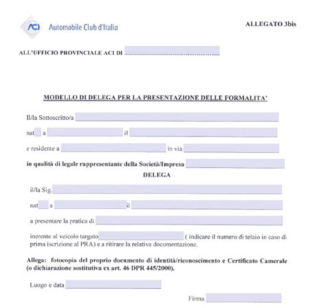 Modello Delega Per Passaggio Di Propriet Auto E Moto