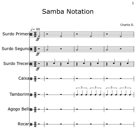 Samba Notation Sheet Music For Marching Bass Drums Marching Snare Drums Hand Clap Agogo