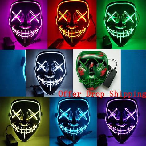 Pcs Halloween Mask Led Light Up Horror Skull Face Mask The Purge