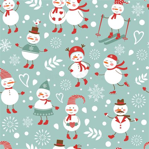 Cute Snowmen Seamless Pattern Stock Vector Illustration Of Elegant