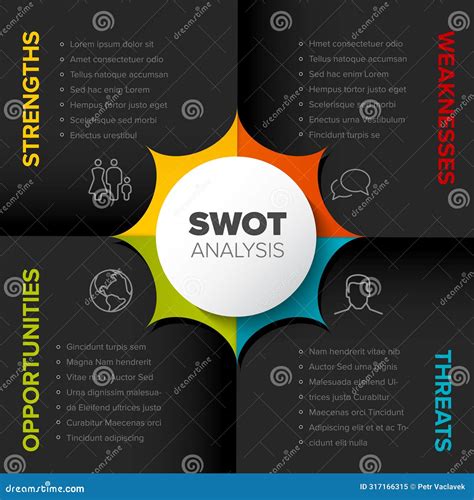 Vector Simple Swot Dark Illustration Template On Folded Paper Stock