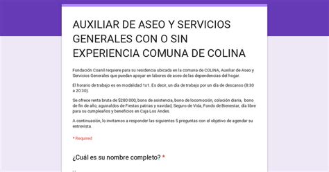 AUXILIAR DE ASEO Y SERVICIOS GENERALES CON O SIN EXPERIENCIA COMUNA DE