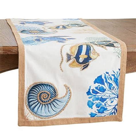 Fennco Styles Coastal Sea Life Cotton Table Runner W X L Navy