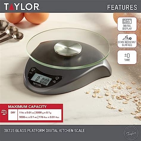 Taylor Digital Kitchen Scale With Glass Platform, Tare Button, And ...