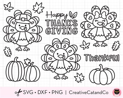 Fall Thanksgiving Turkeys Pumpkins Outline Svg Creativecatandco