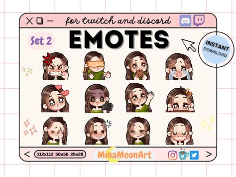 Brown Hair Girl Emotes Set 2 Brown Hair Twitch Emotes Pack Twitch