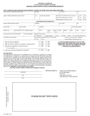 Fillable Online TULSA COUNTY DISTRICT ATTORNEY Fax Email Print PdfFiller