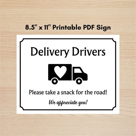 Delivery Driver Snack Sign: Thank You Porch Sign (PDF Printable