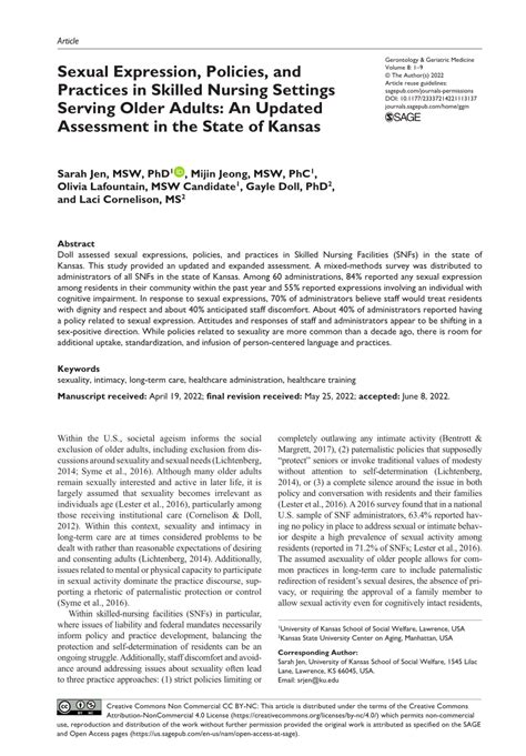 Pdf Sexual Expression Policies And Practices In Skilled Nursing Settings Serving Older