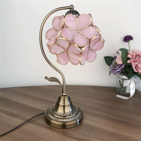 Pink Glass Cluster Flower Table Light Romantic Tiffany Single Bronze N