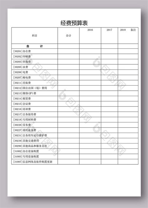 经费预算表格模板下载 包图网