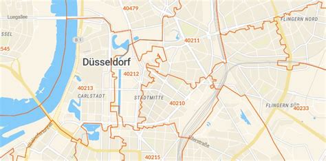 40625 Düsseldorf mit PLZ Karte und Straßenverzeichnis