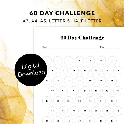 60 Day Challenge A3 A4 A5 Letter Halfletter Printable Pdf Digital Download Goal Setting