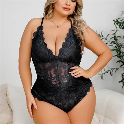 Munlar Floral Lace Women S Lingerie Sheer Strappy Teddy Bodysuit Plus