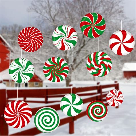 12 Pcs Large Christmas Candy Ornaments 7 Peppermint Lollipop Decor Candy Cane