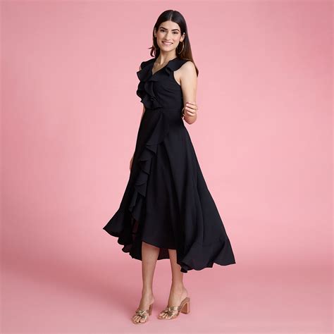 Twenty Dresses By Nykaa Fashion Black Solid Ruffled Wrap Midi Dress Buy Twenty Dresses By Nykaa