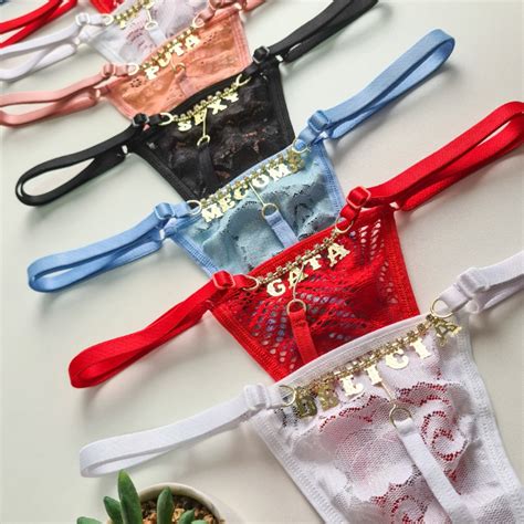 Calcinha Fio Dental Renda Frases Sexy Biju Strass Tanga String Regulagem Lingerie Shopee