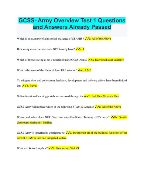 GCSS Army Overview Test 1 Questions And Answers Already Passed